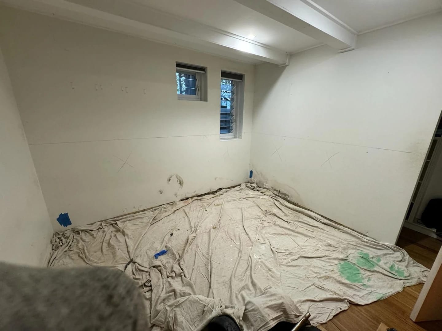 Finished internal room before selected lower wall linings were removed