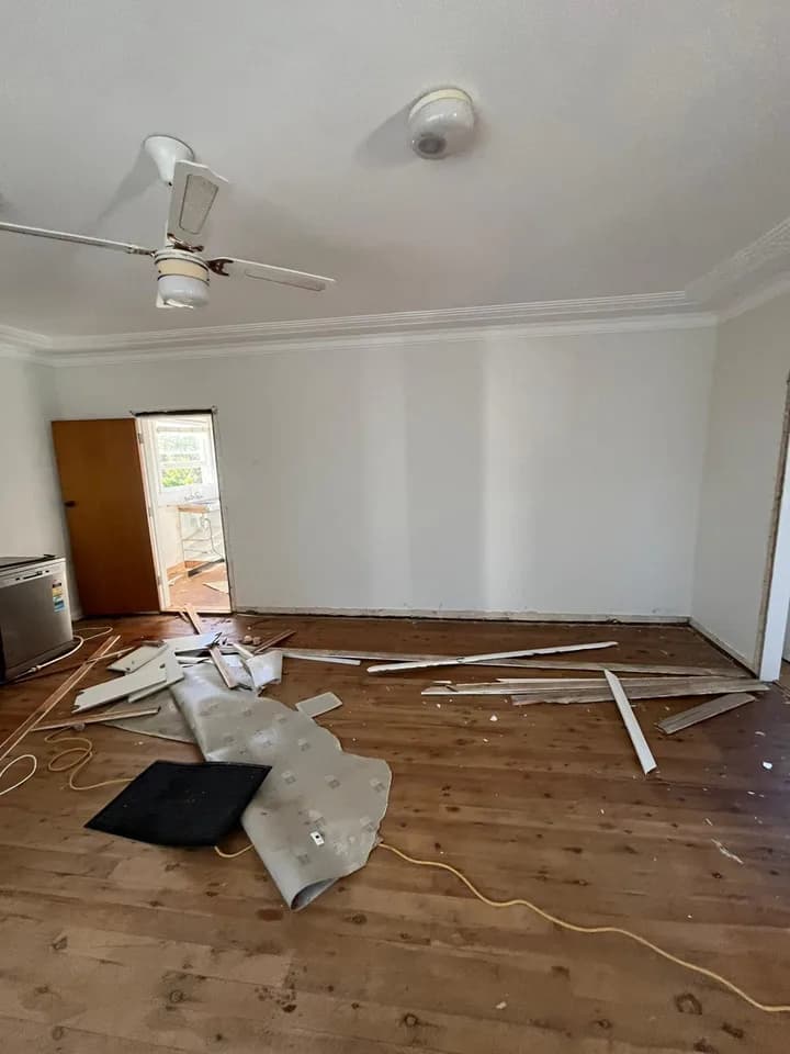 Partition walls removed and beams installed during internal strip out work, view 4